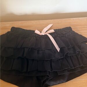SHEIN Black Elastic Waist Ruffle Shorts with Pink Bow Accent